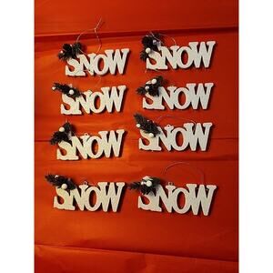 Lot of 8 SNOW Christmas Ornaments Glittery White Greenery 4"